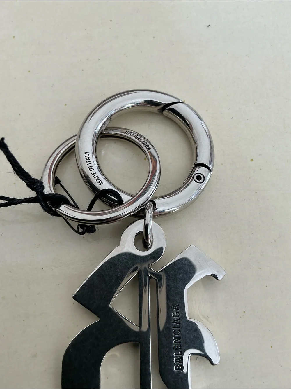 BALENCIAGA MELROSE B LOGO KEYCHAIN KEY RING FOB IN ANTIQUE SILVER - Picture 10 of 15